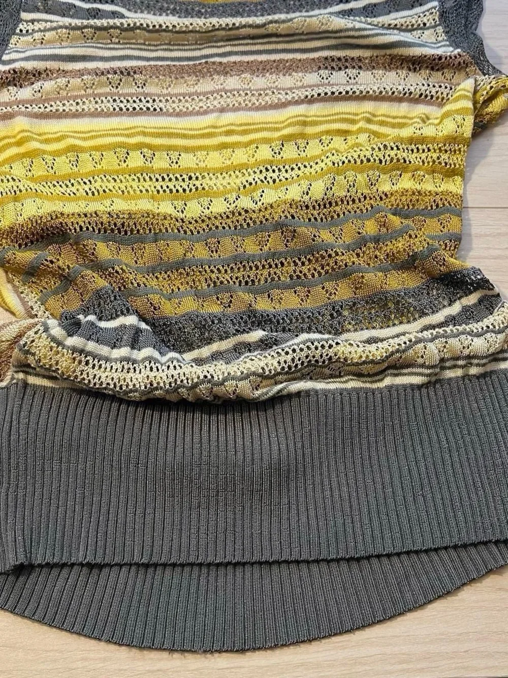 DKNY Striped Open Knit Vest V Neck Sweater